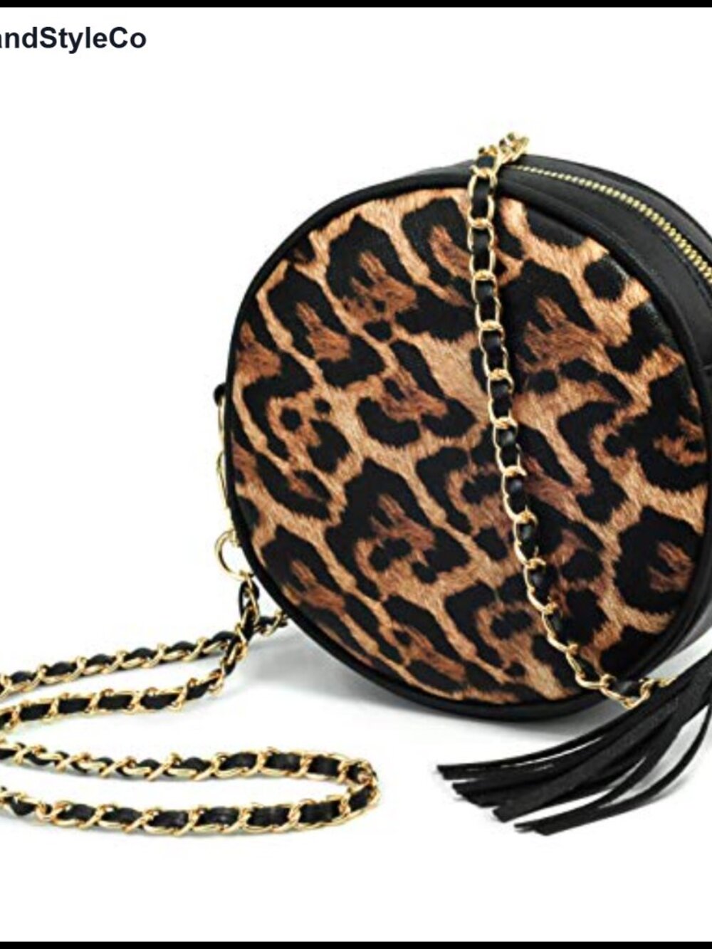 Women's Round Faux Leather Crossbody Purse with Detachable Chain & Wristlet